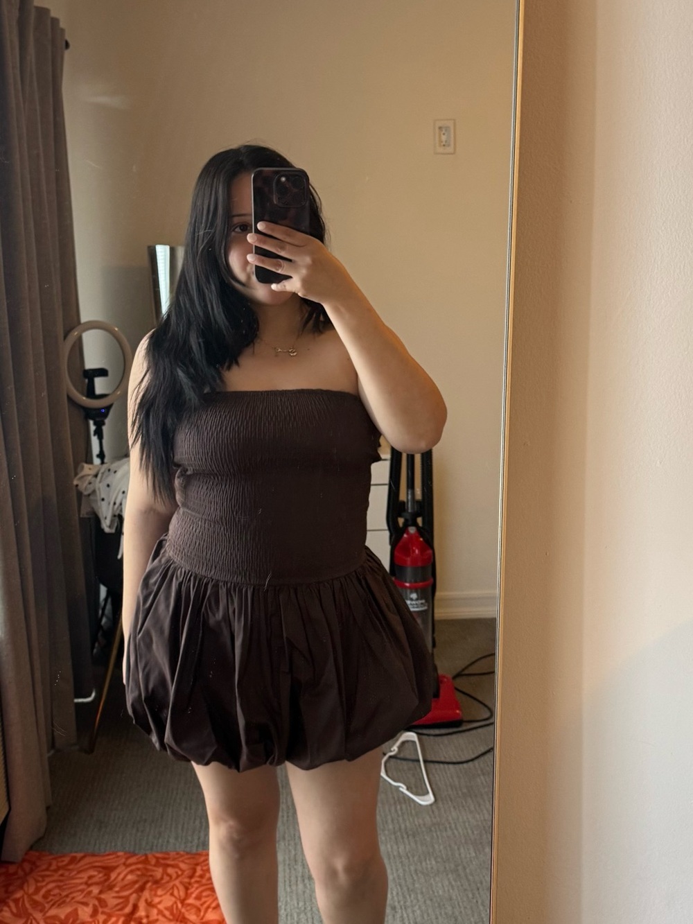Princess Polly Strapless Bubble Hem Mini Dress - Chocolate Brown